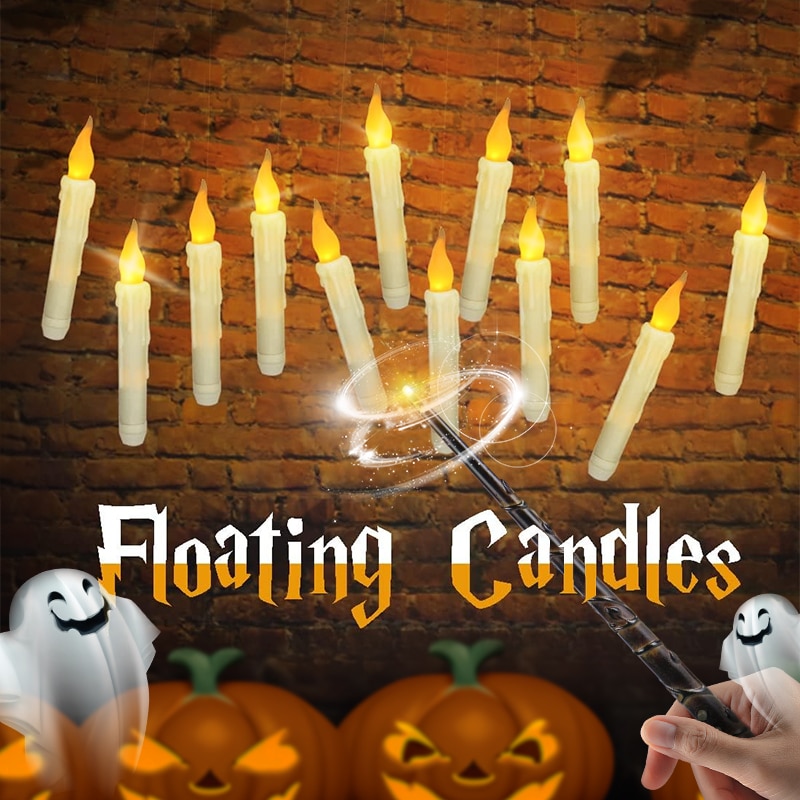 Halloween Decorative Floating Candle String Lights With Wand - Temu